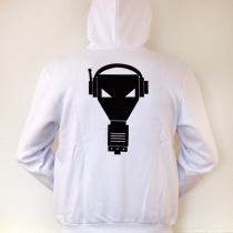 White Enzyme Records jacket with hood and zipper.