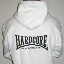 White 'Hardcore' hooded - printed