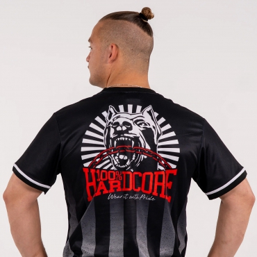 100% Hardcore striped football shirt with 'Dog 1' logo